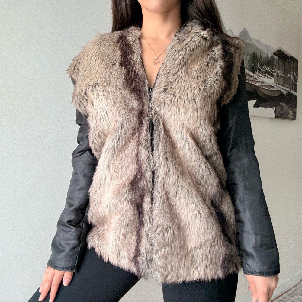 2000s grunge Goth Rock Faux Fur Hooded Jacket